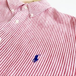 Ralph Lauren | Striped Red & White Linen Shirt - L